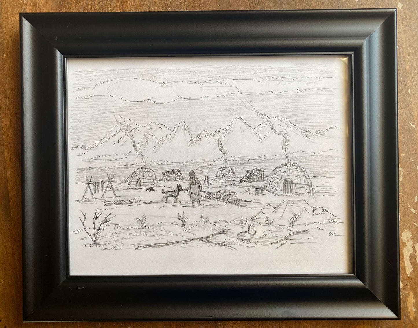 Village in the North, Original pen/graphite drawing by Lorin Morgan-Richards
