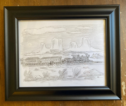 The Chase, Original pen/graphite drawing by Lorin Morgan-Richards