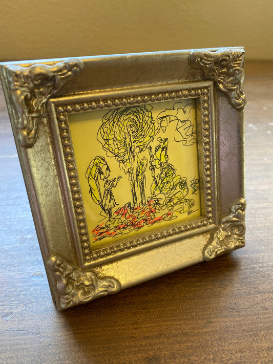 Alice and the Caterpillar, Original drawing by Lorin Morgan-Richards, Imperfectualism style, in a miniature frame