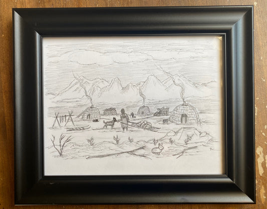 Village in the North, Original pen/graphite drawing by Lorin Morgan-Richards